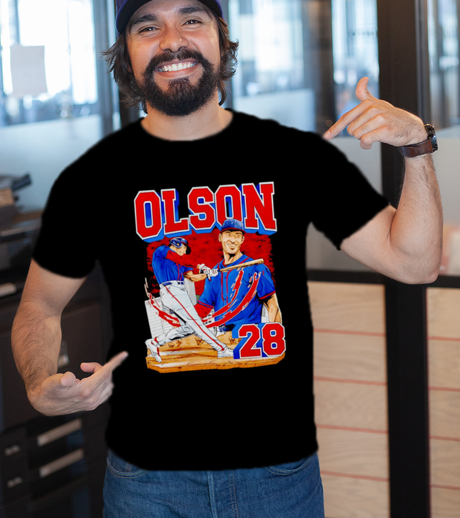 Olson 28 Baseball Player Blue And Red Hand Drawn T-Shirt