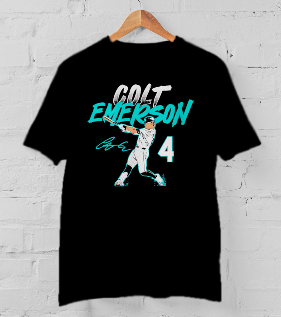 Colt Emerson Seattle Mariners Number 4 Slugger Swing Signature T-Shirt