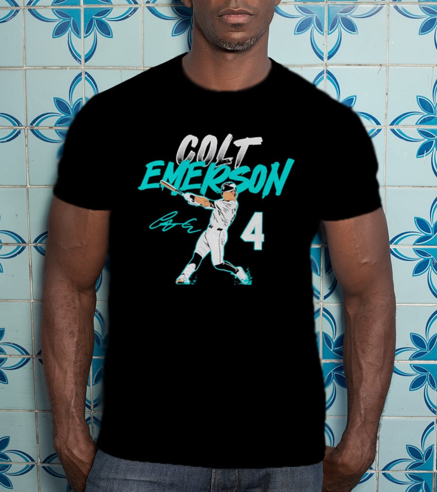 Colt Emerson Seattle Mariners Number 4 Slugger Swing Signature T-Shirt