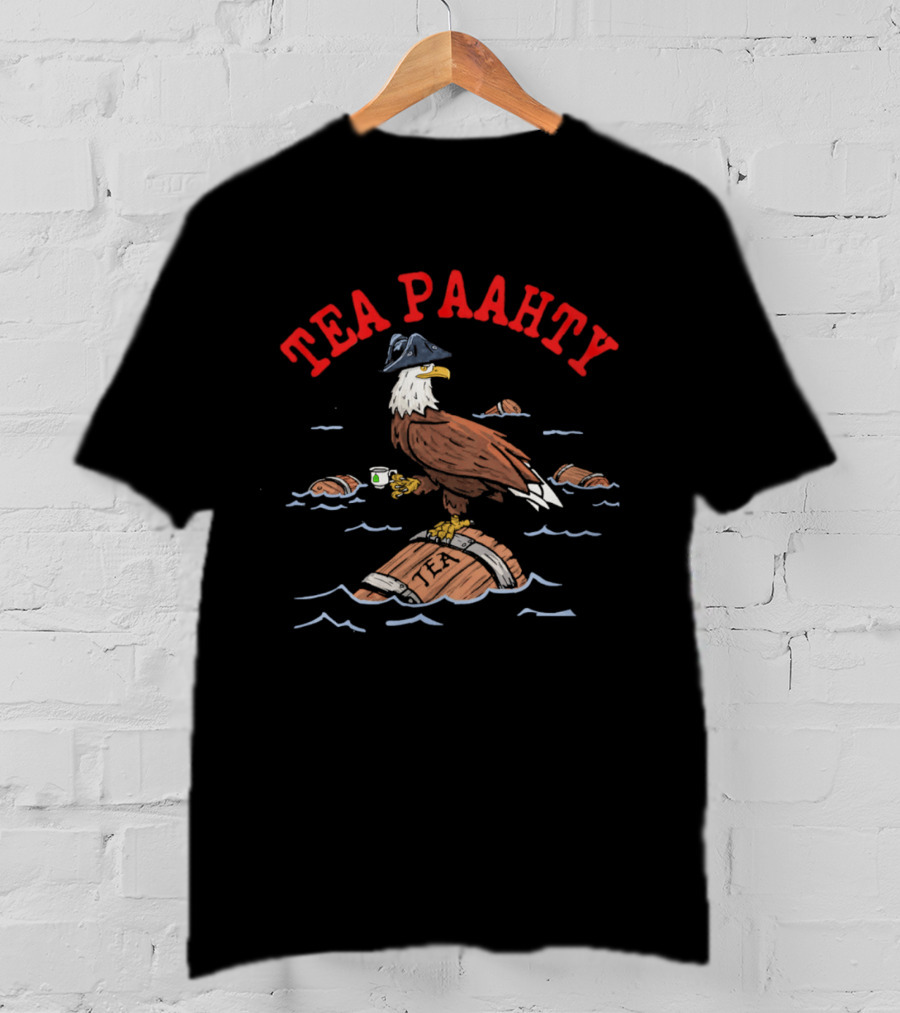 Tea Paahty Eagle With Tricorn Hat And Tea Cup On Barrel T-Shirt