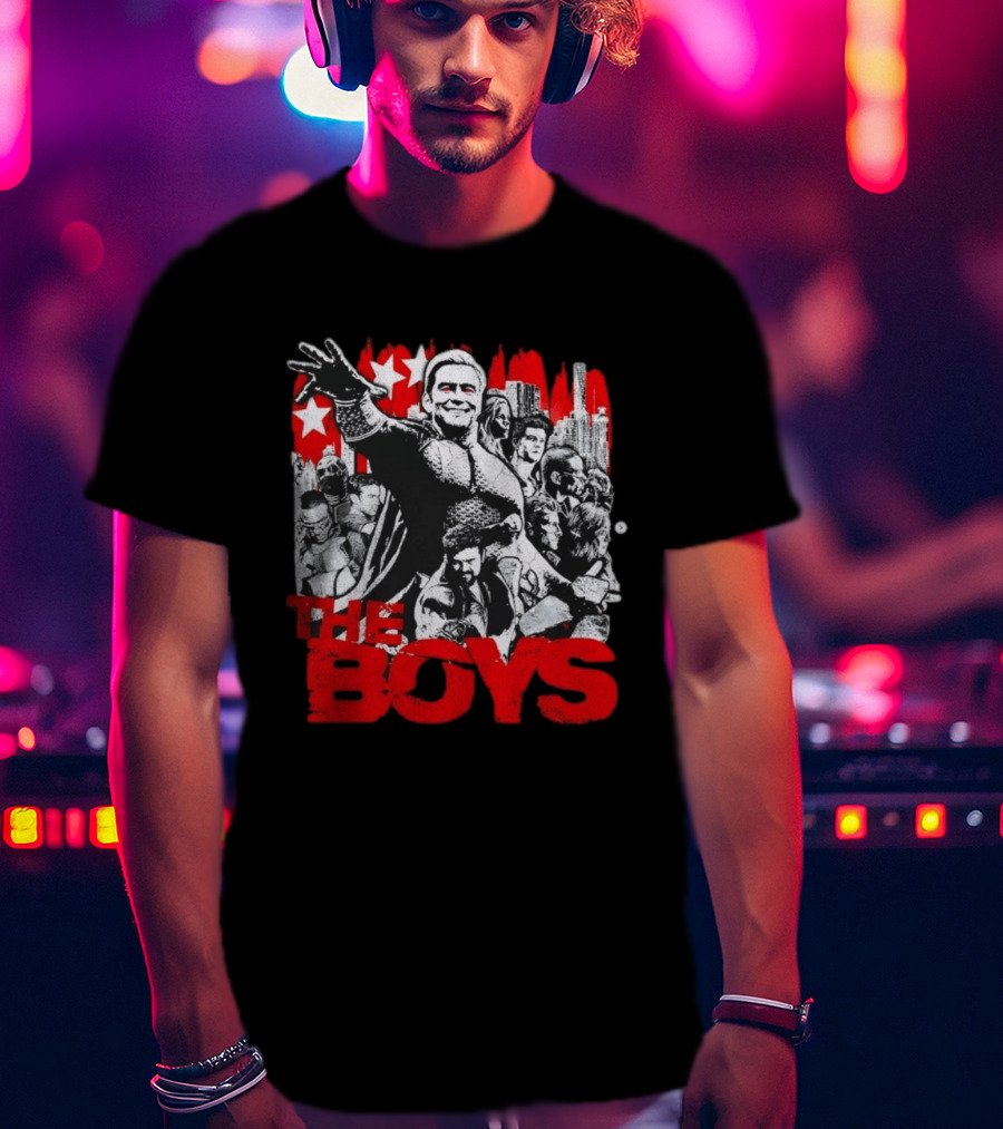 The Boys Homelander Ensemble Distressed Stars And Cityscape T-Shirt