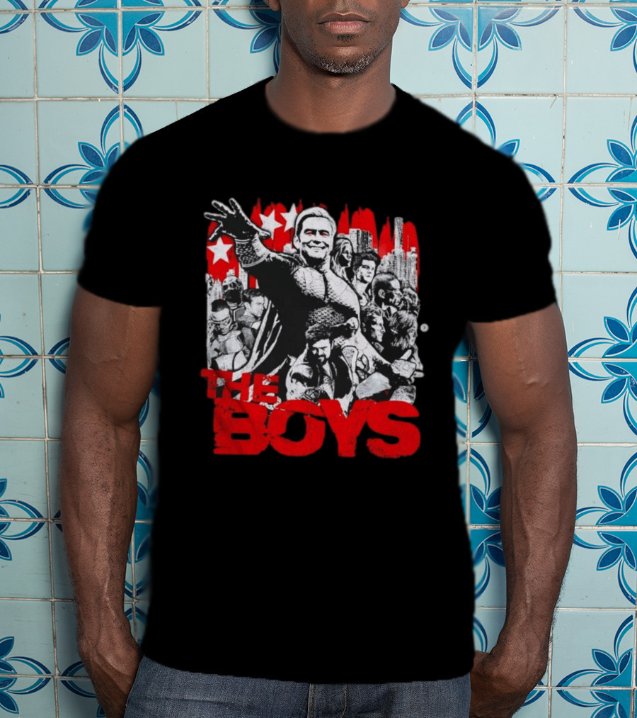 The Boys Homelander Ensemble Distressed Stars And Cityscape T-Shirt
