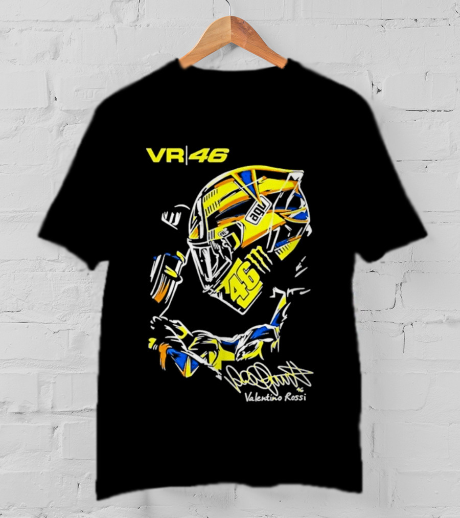 Valentino Rossi VR46 MotoGP Sun And Moon Racing Helmet Yellow Blue T-Shirt