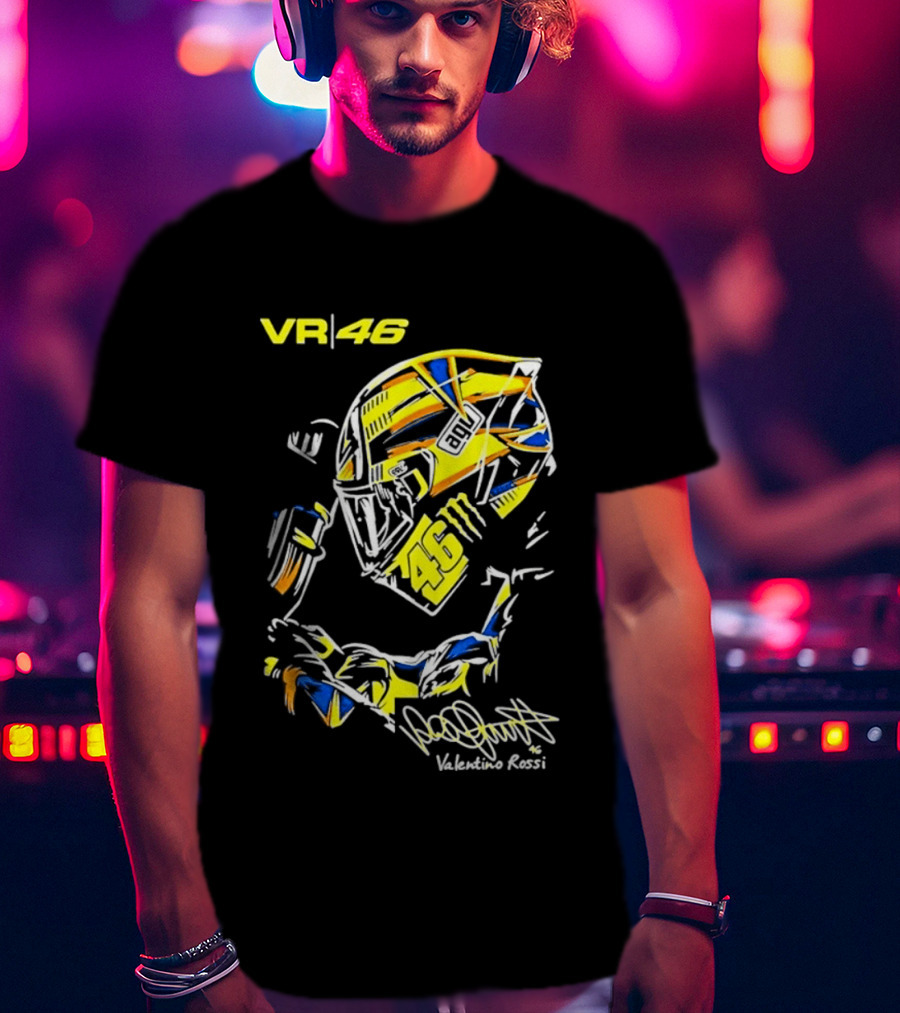 Valentino Rossi VR46 MotoGP Sun And Moon Racing Helmet Yellow Blue T-Shirt