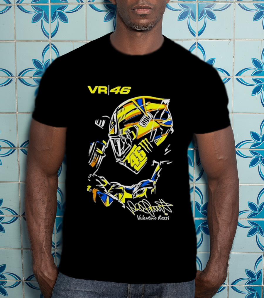 Valentino Rossi VR46 MotoGP Sun And Moon Racing Helmet Yellow Blue T-Shirt