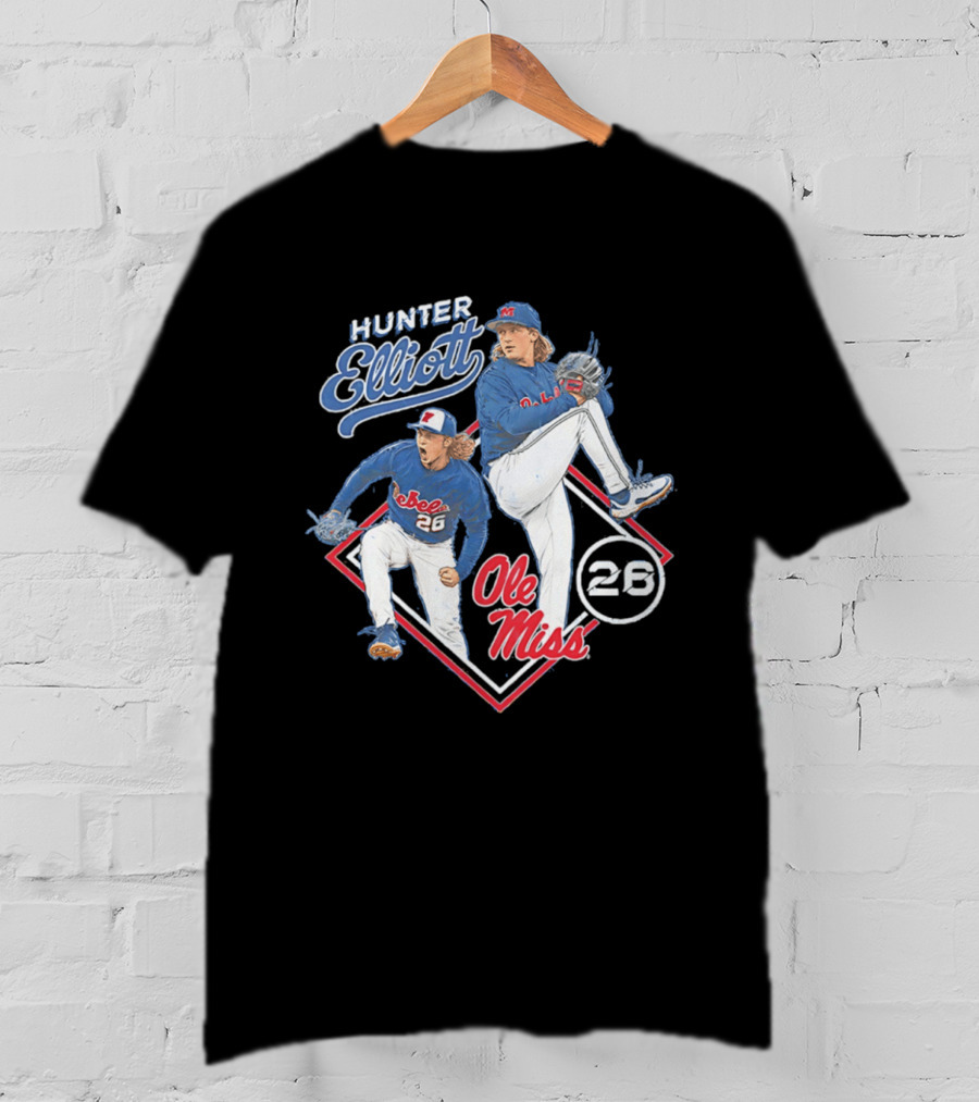 Hunter Elliott Ole Miss Rebels Baseball Pitcher 26 T-Shirt