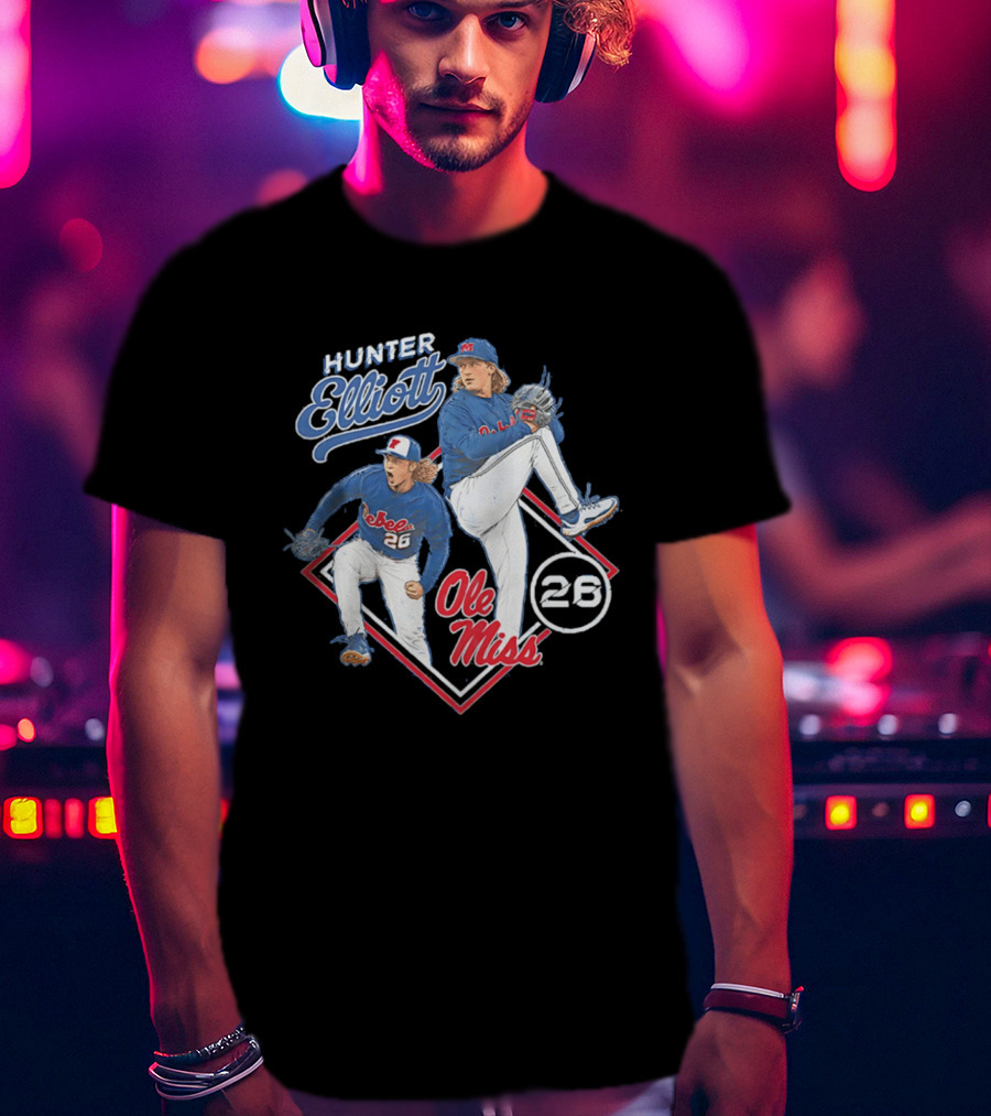 Hunter Elliott Ole Miss Rebels Baseball Pitcher 26 T-Shirt