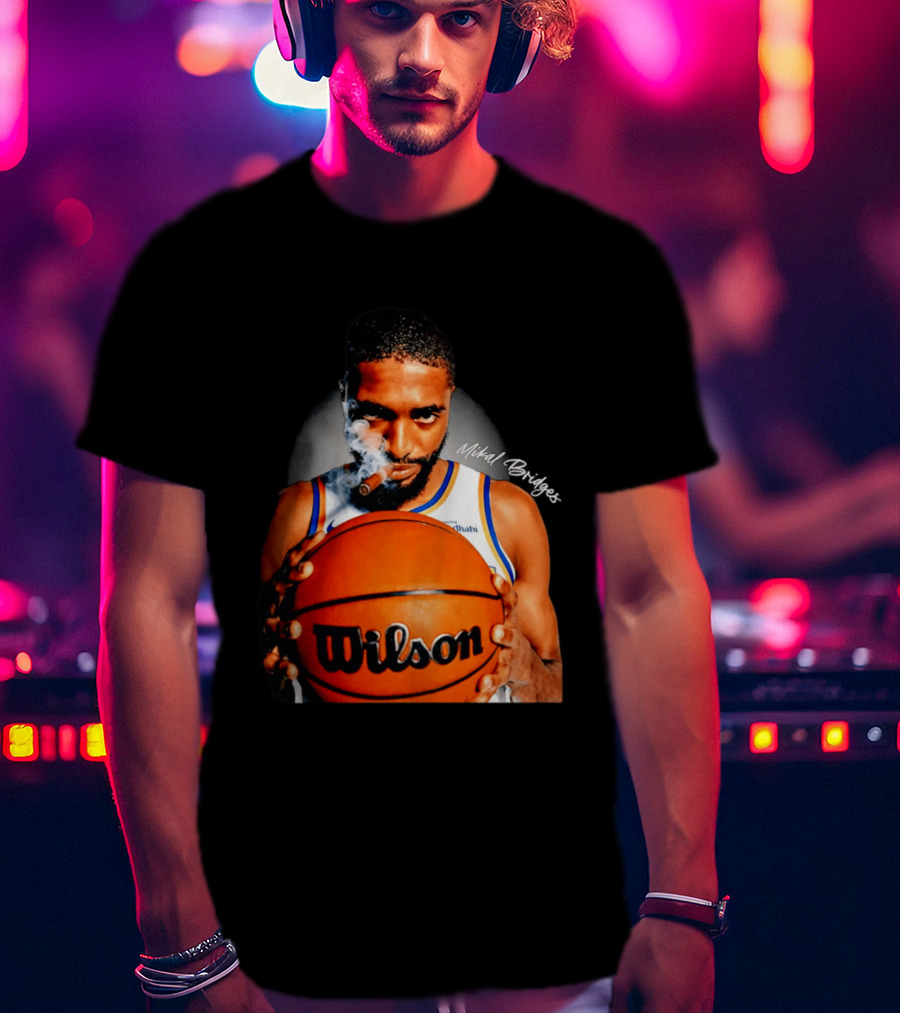 Mikal Bridges Smoking Cigar New York Knicks Wilson Basketball T-Shirt
