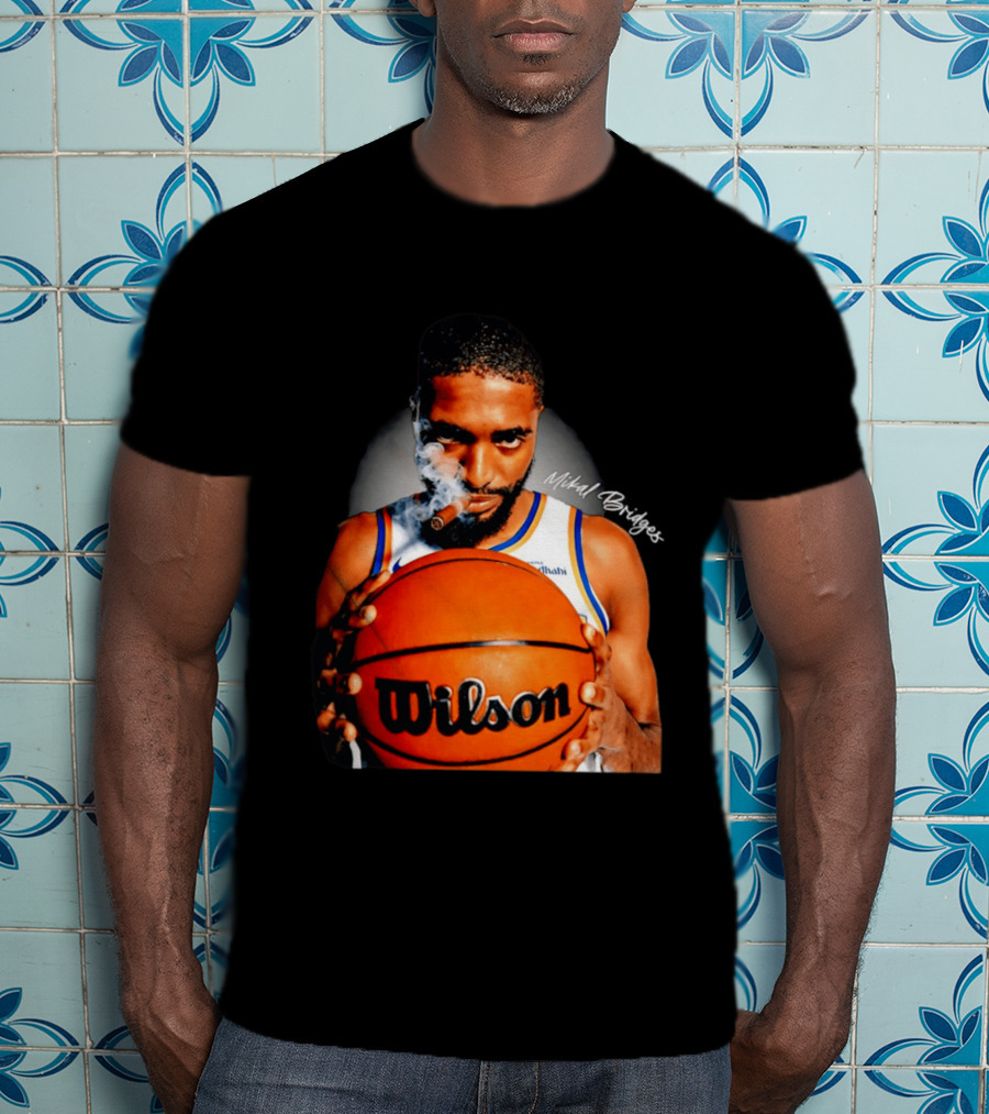 Mikal Bridges Smoking Cigar New York Knicks Wilson Basketball T-Shirt