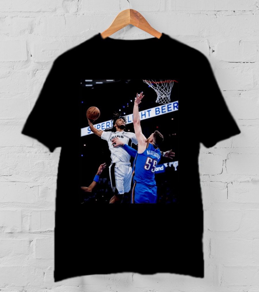 Spurs Dunk Over Hartenstein NBA Basketball Action T-Shirt