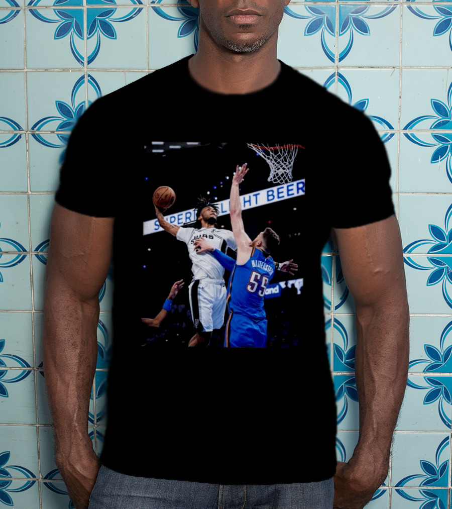 Spurs Dunk Over Hartenstein NBA Basketball Action T-Shirt
