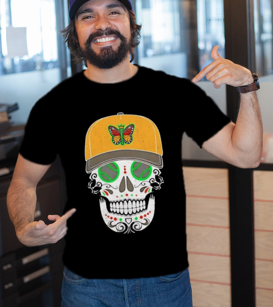 Eugene Emeralds Sugar Skull Baseball Butterfly Cap T-Shirt