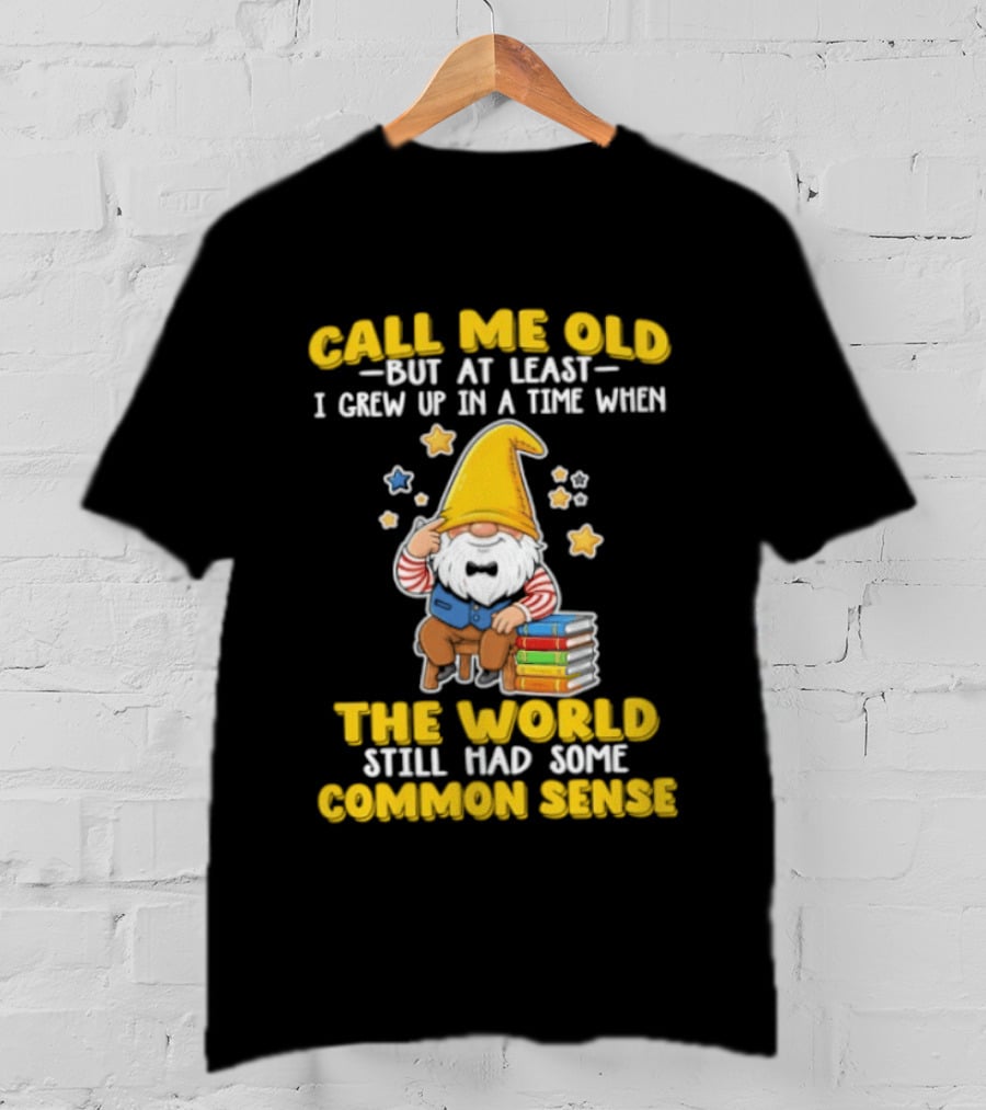 Call Me Old Gnome With Books And Stars Nostalgia For Common Sense T-Shirt