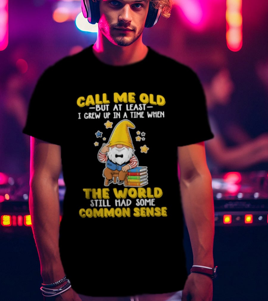 Call Me Old Gnome With Books And Stars Nostalgia For Common Sense T-Shirt