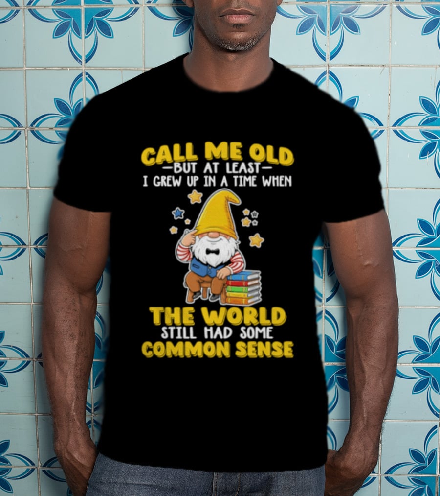 Call Me Old Gnome With Books And Stars Nostalgia For Common Sense T-Shirt
