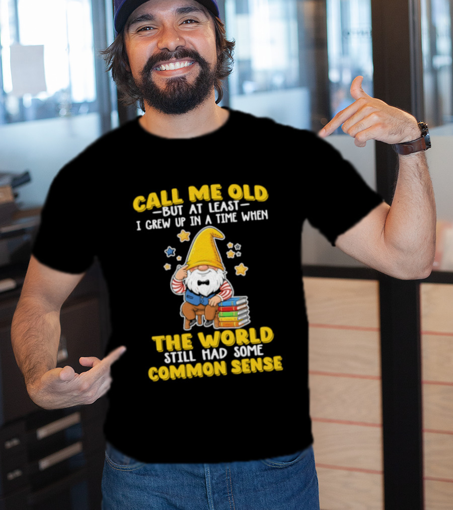 Call Me Old Gnome With Books And Stars Nostalgia For Common Sense T-Shirt