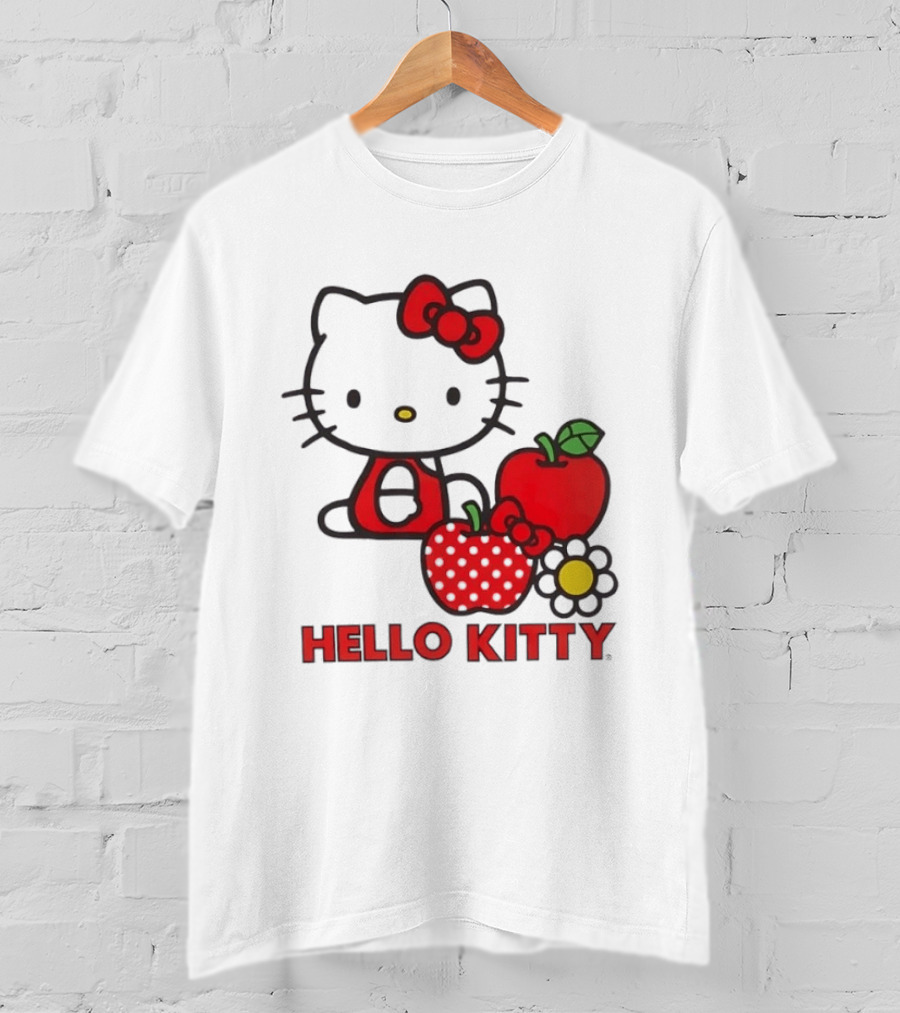 Hello Kitty Sanrio With Apples Strawberry And Flower T-Shirt