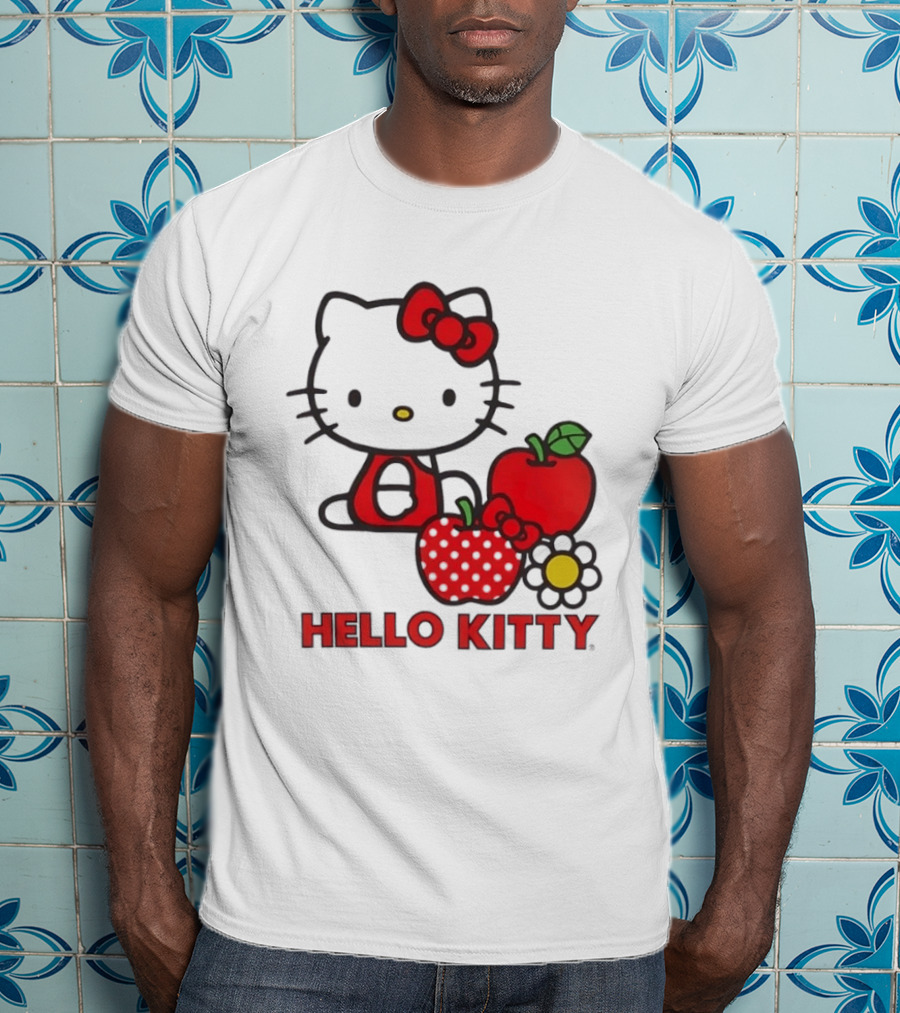 Hello Kitty Sanrio With Apples Strawberry And Flower T-Shirt