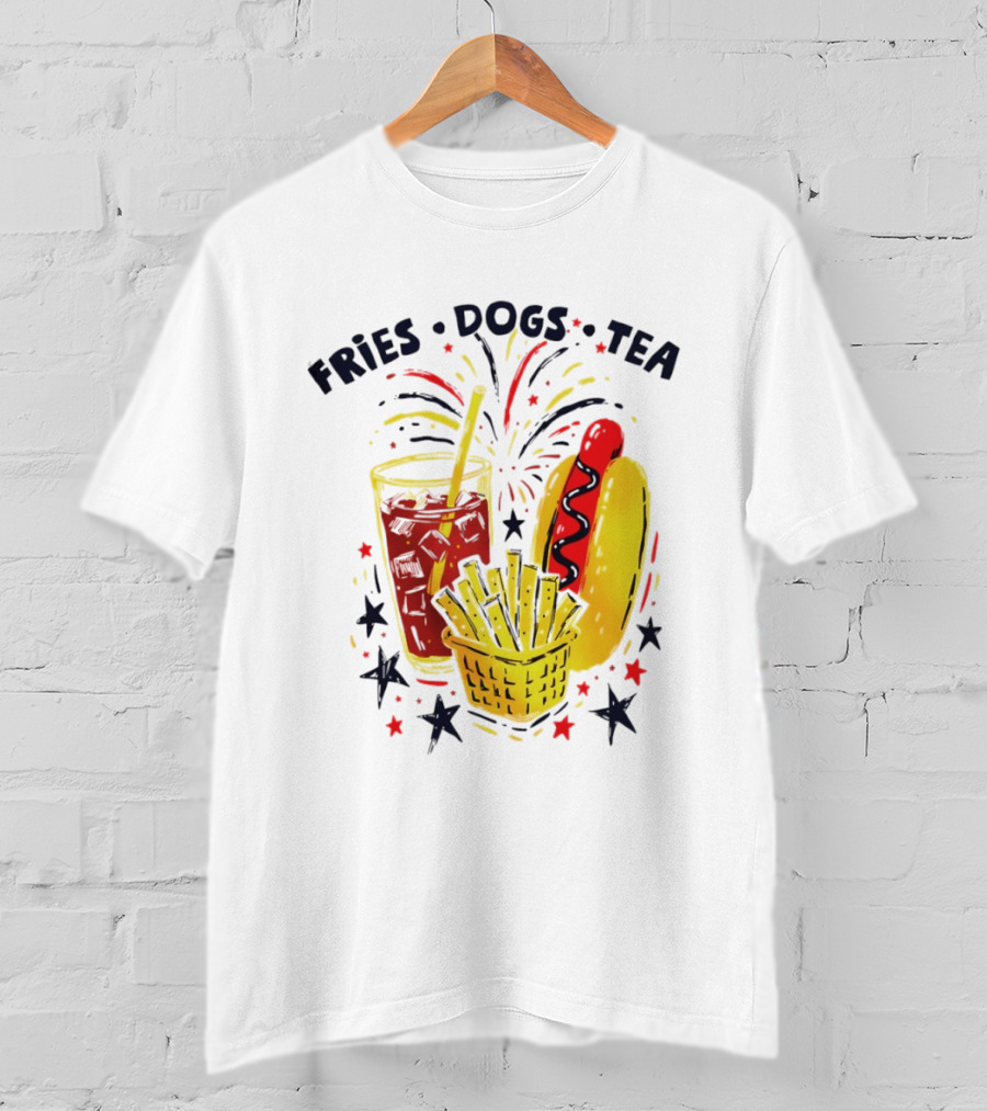 Fourth Of July Fries Dogs Tea Fireworks 250th Anniversary Celebration America T-Shirt