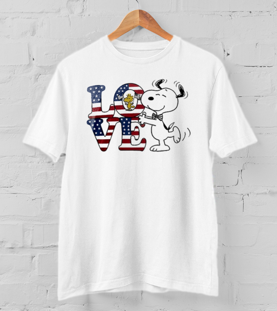 Peanuts Snoopy Love One Nation Under God American Flag 250 Years T-Shirt