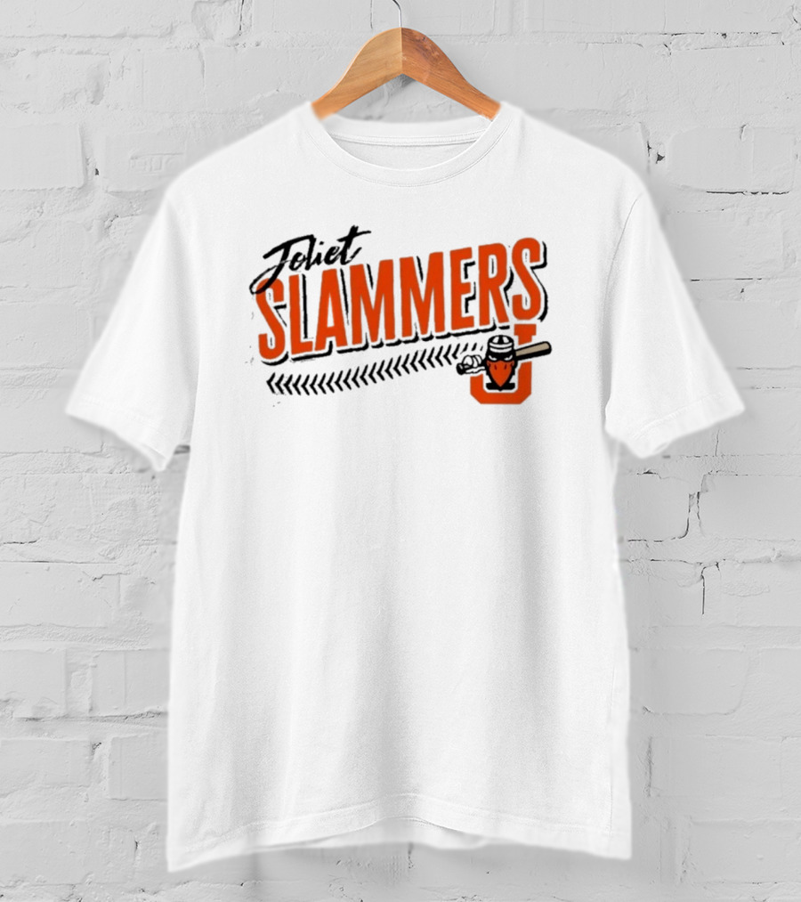 Joliet Slammers Baseball Orange Text With J Batting T-Shirt