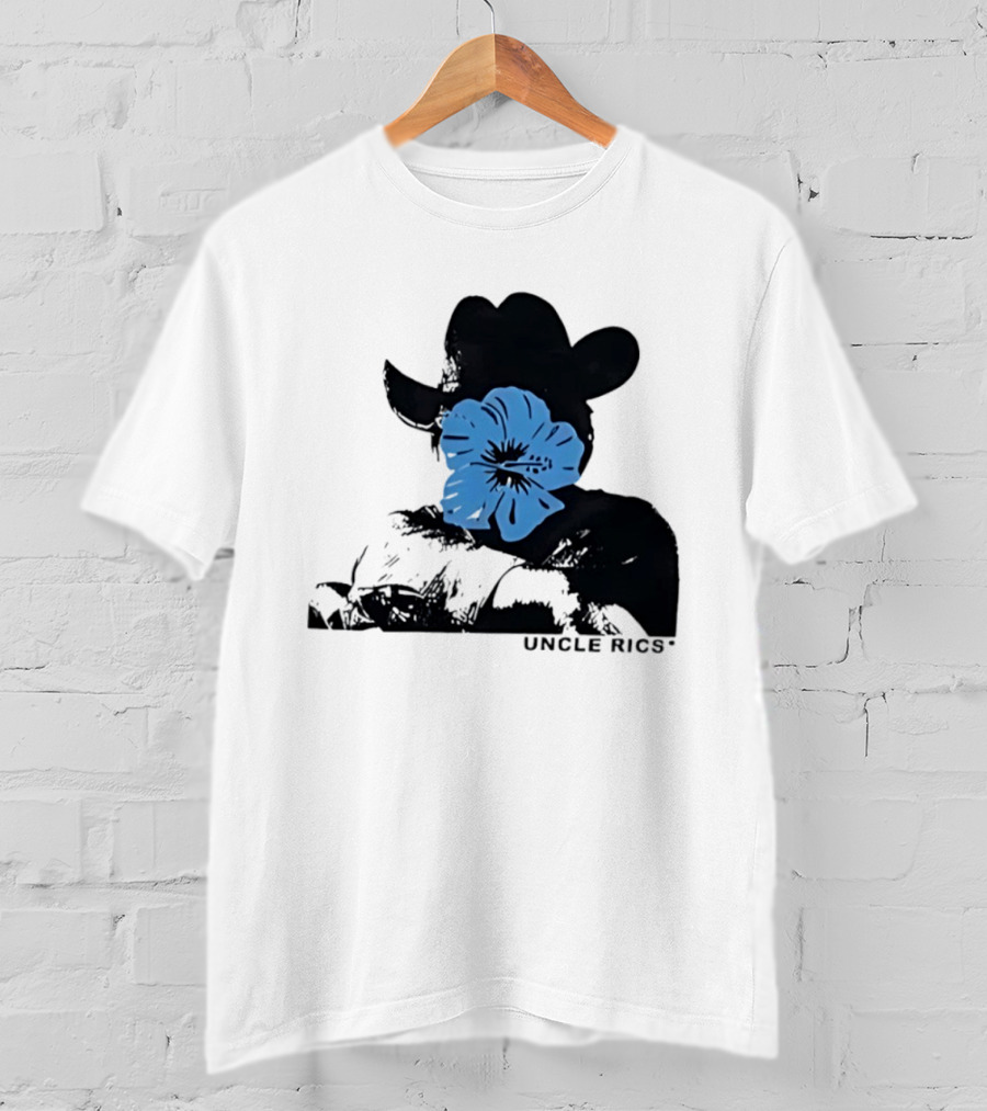 Andy Warhol Uncle Rics Blue Flower Cowboy Hat T-Shirt