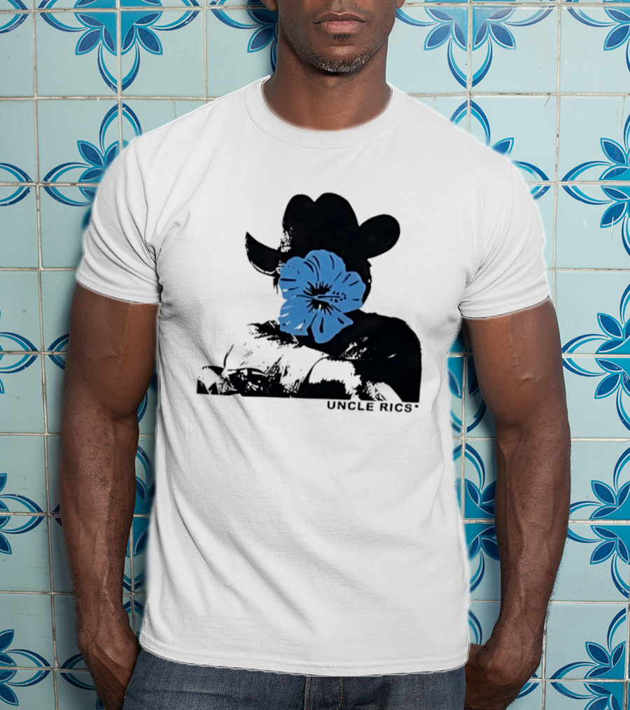 Andy Warhol Uncle Rics Blue Flower Cowboy Hat T-Shirt