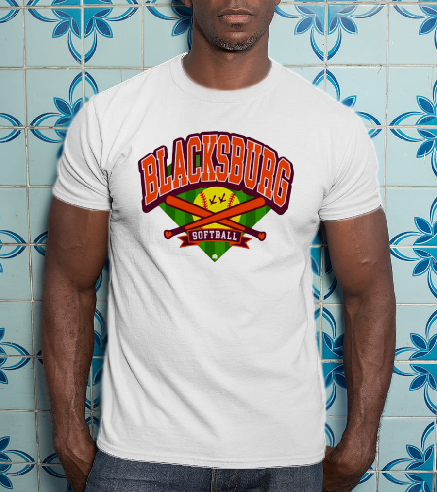 Blacksburg Softball Team Virginia Club Baseball Bat Crossed T-Shirt