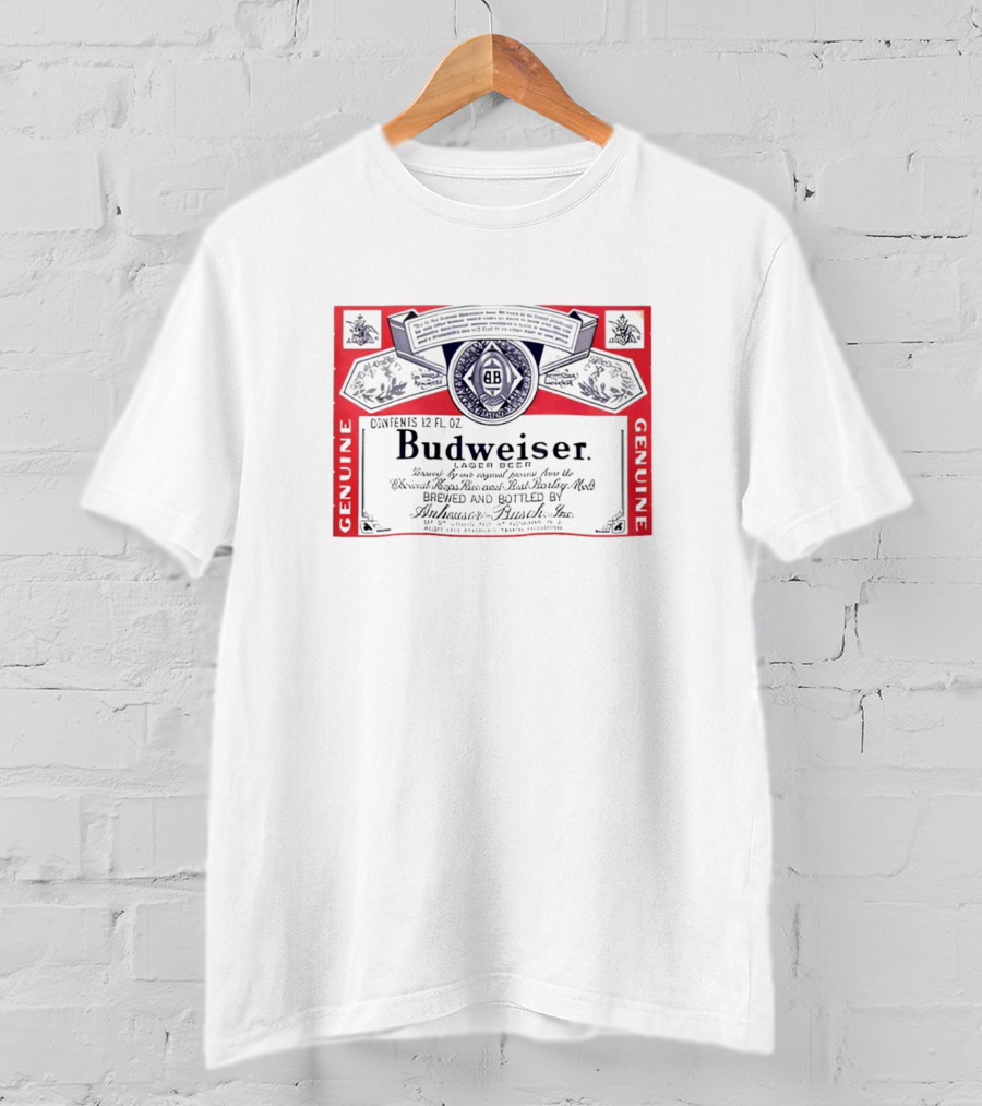 Budweiser Lager Beer Vintage Label Genuine Brew 12 FL OZ Anheuser Busch T-Shirt