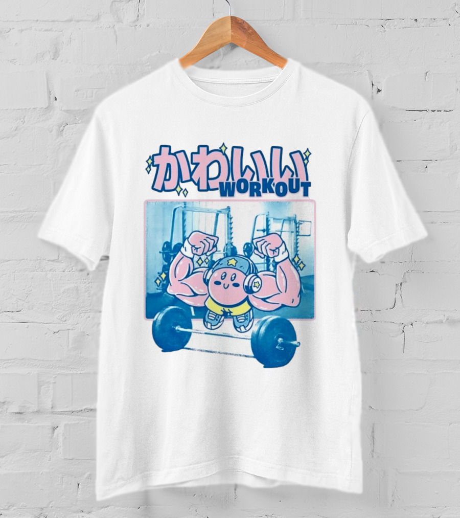 Kawaii Workout Kirby Barbell Gym Motivation T-Shirt