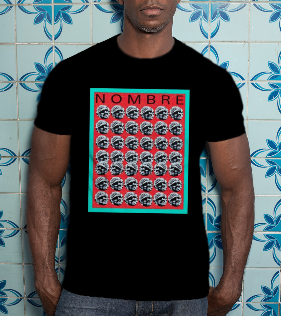 NOMBRE Repeating Pattern Red Teal T-Shirt