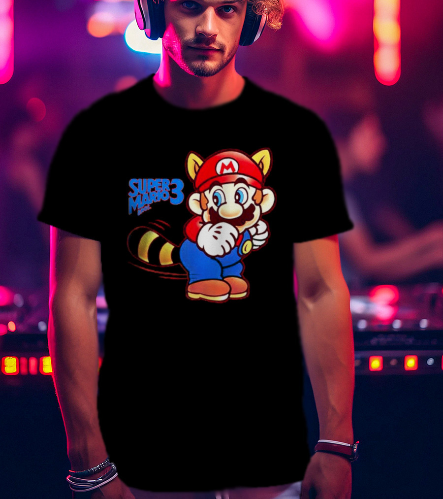 Super Mario Bros 3 Raccoon Mario Tail Whip Retro Game Nostalgia T-Shirt