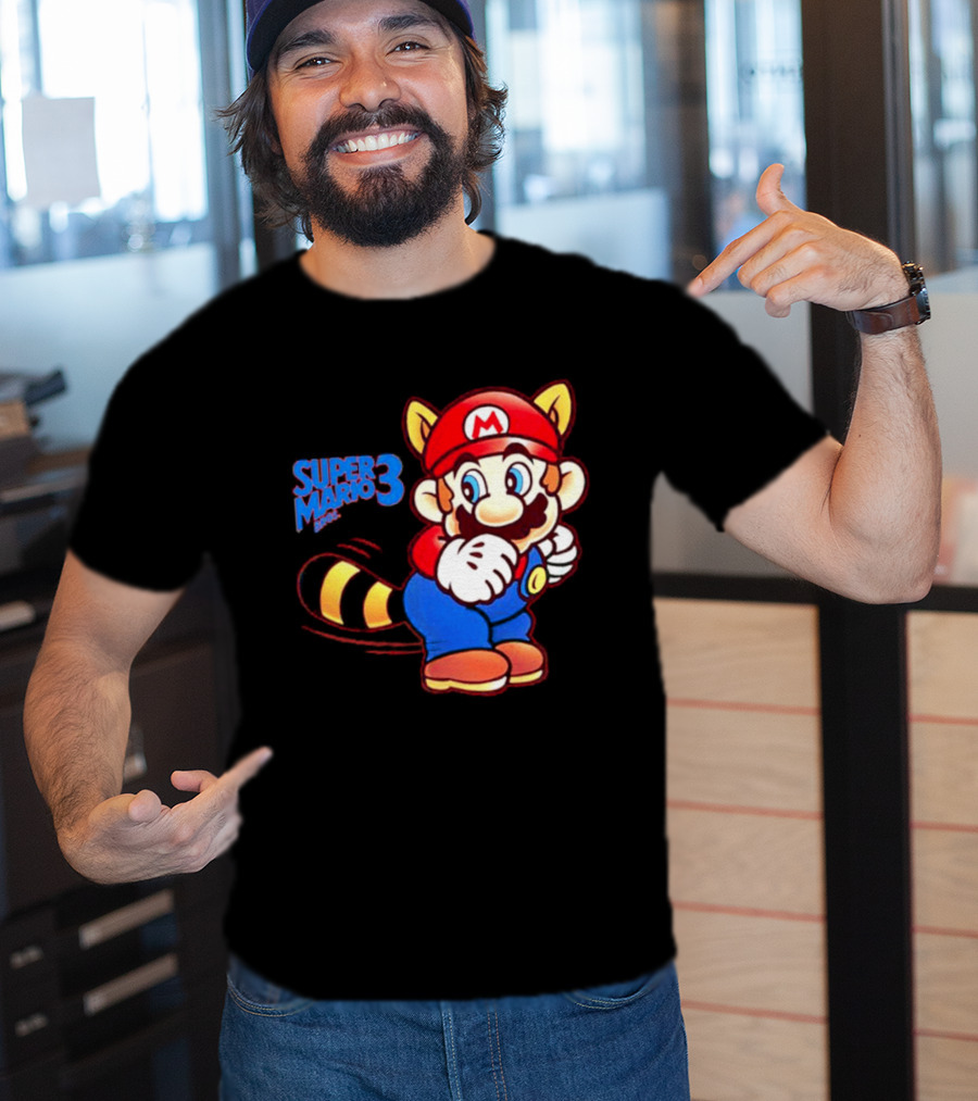 Super Mario Bros 3 Raccoon Mario Tail Whip Retro Game Nostalgia T-Shirt