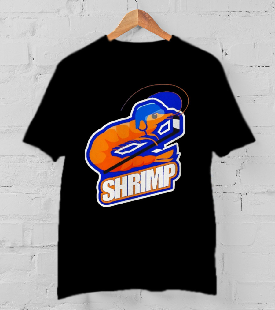 San Jose Shrimp Hockey Team Logo With Hockey Stick And Helmet T-Shirt