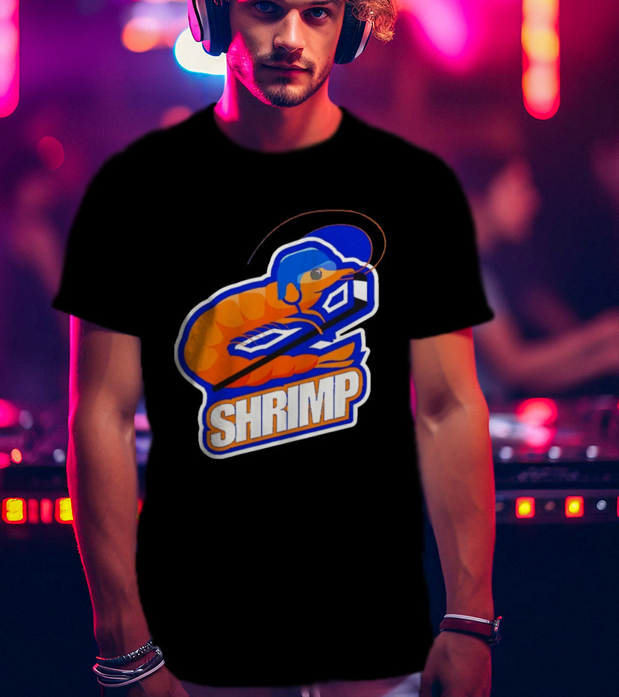 San Jose Shrimp Hockey Team Logo With Hockey Stick And Helmet T-Shirt