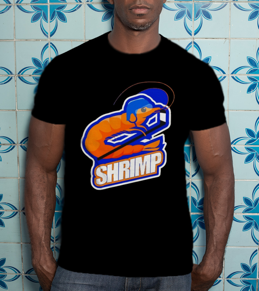 San Jose Shrimp Hockey Team Logo With Hockey Stick And Helmet T-Shirt