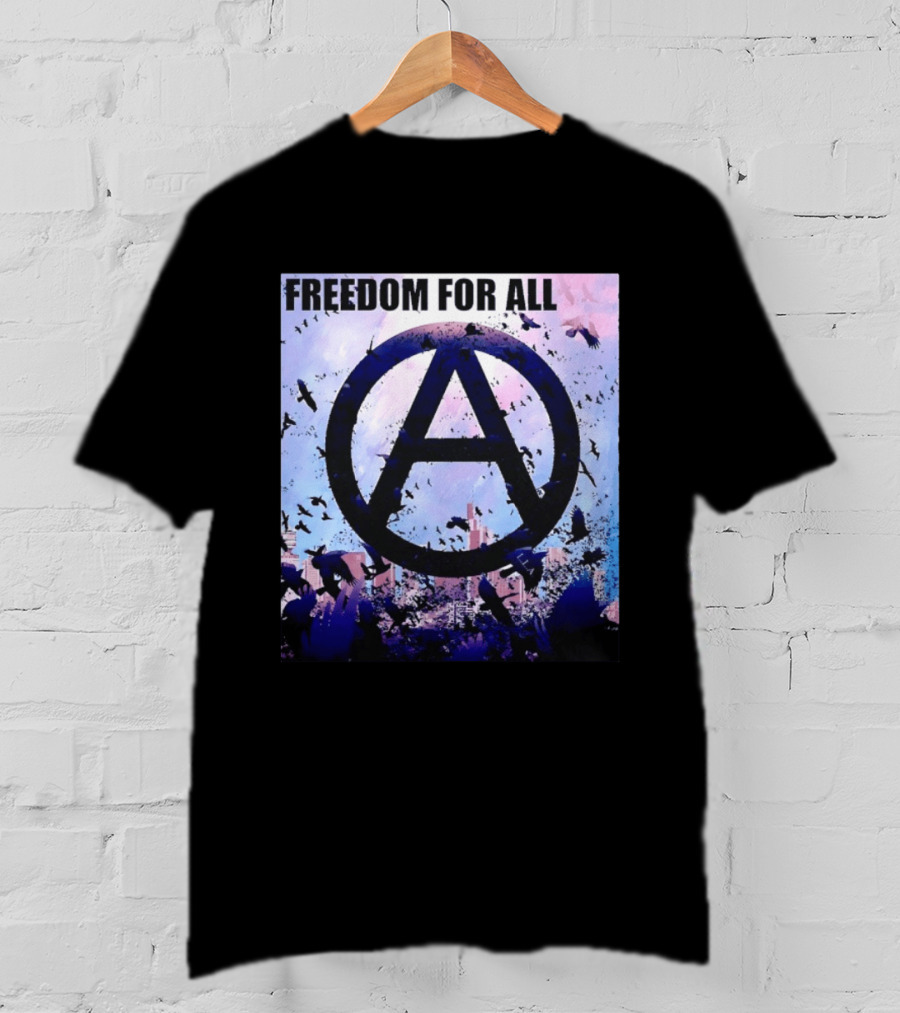 FdA IFA Freedom For All Anarchy Symbol With Birds And City Skyline T-Shirt