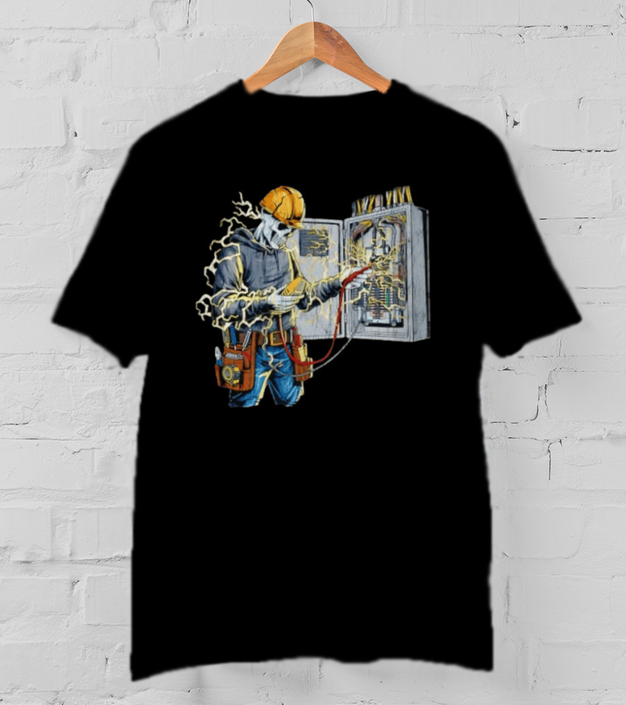 Skeleton Electrician Hard Hat Voltage Sparks T-Shirt