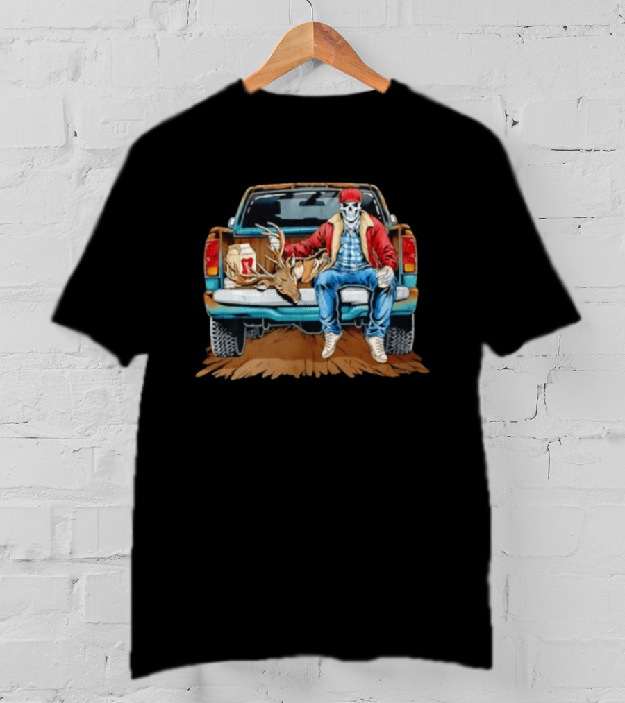 Skeleton Cowboy With Deer Antlers Truck Scene T-Shirt