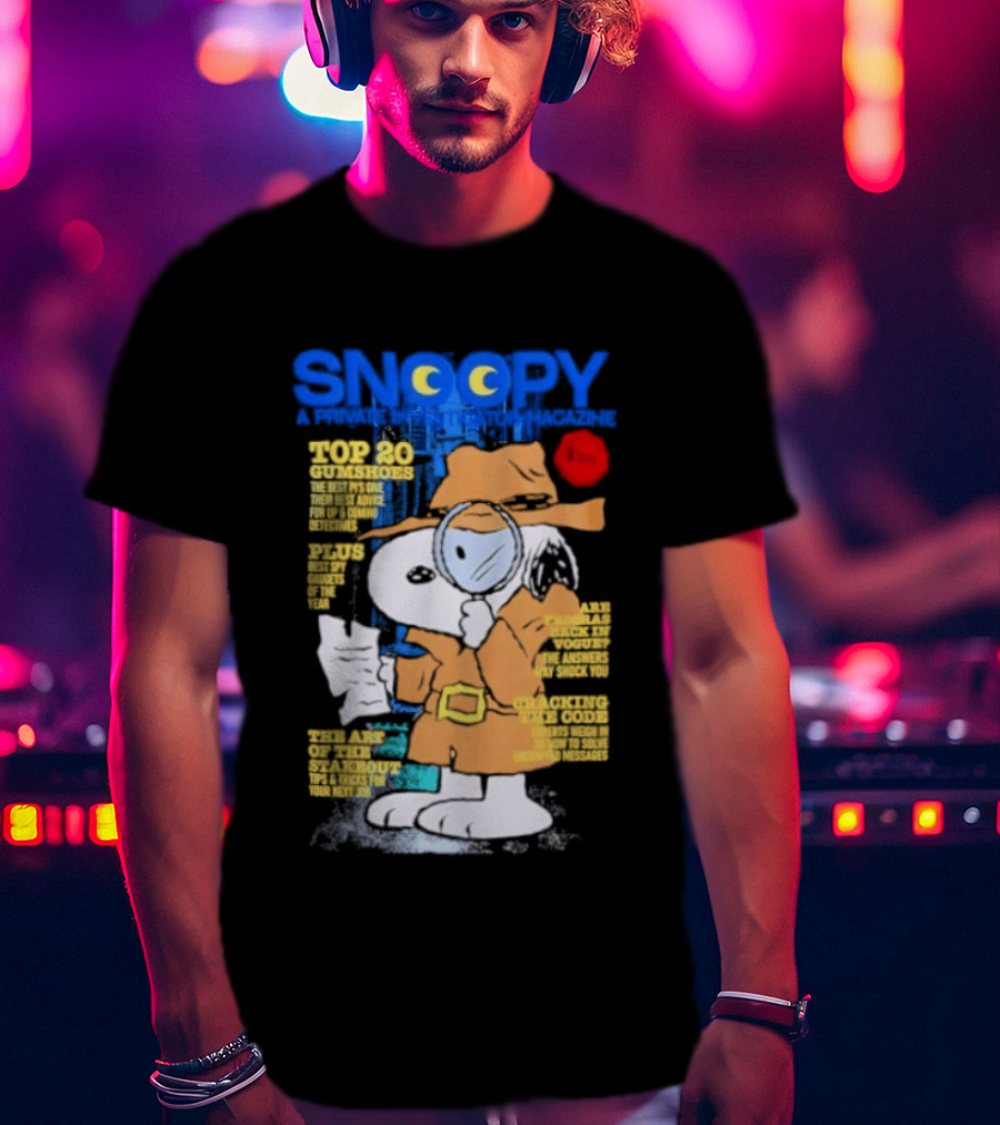 Snoopy Top 20 Clues Uncover Mystery Solved Peanuts Detective Investigator T-Shirt
