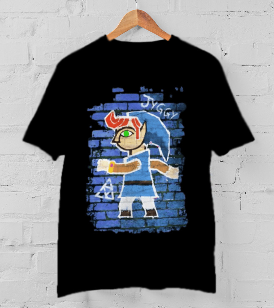 Jyggy ALBJ Character With Triforce On Blue Brick T-Shirt