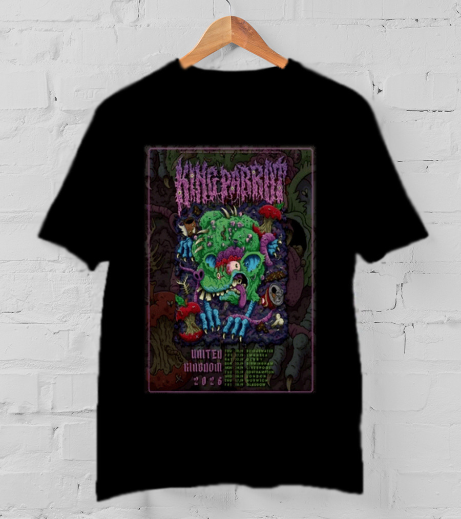 King Parrot UK Tour 2026 Zombie Monster Artwork United Kingdom Concert Dates T-Shirt