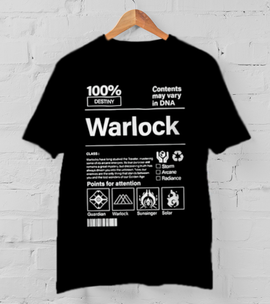 100% Destiny Warlock Contents May Vary In DNA Points For Attention Classic Solar Void Arc T-Shirt