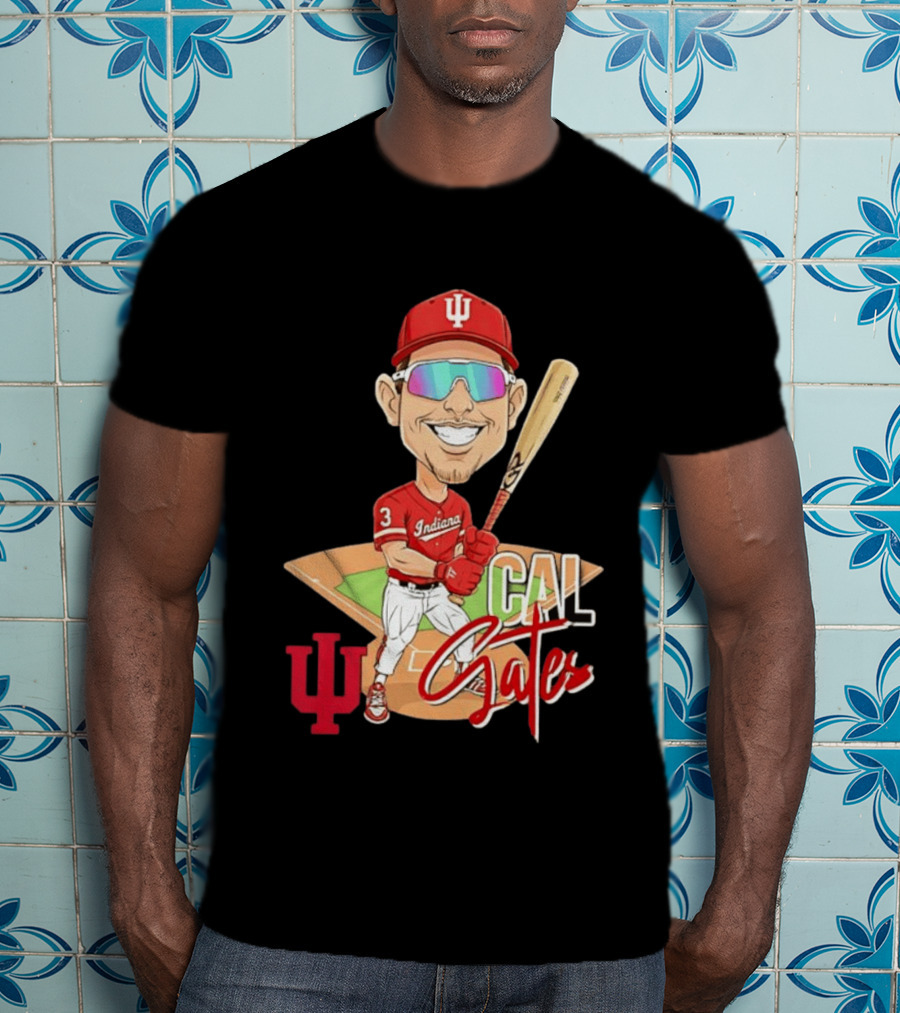 Cal Gates Indiana Hoosiers Baseball Caricature With Indiana University T-Shirt
