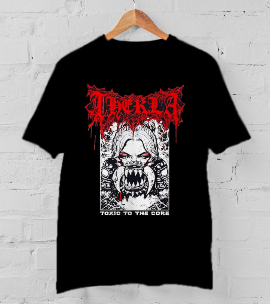 Therkla Toxic To The Core Female Demon Mouth Red Eyes Dripping Blood T-Shirt