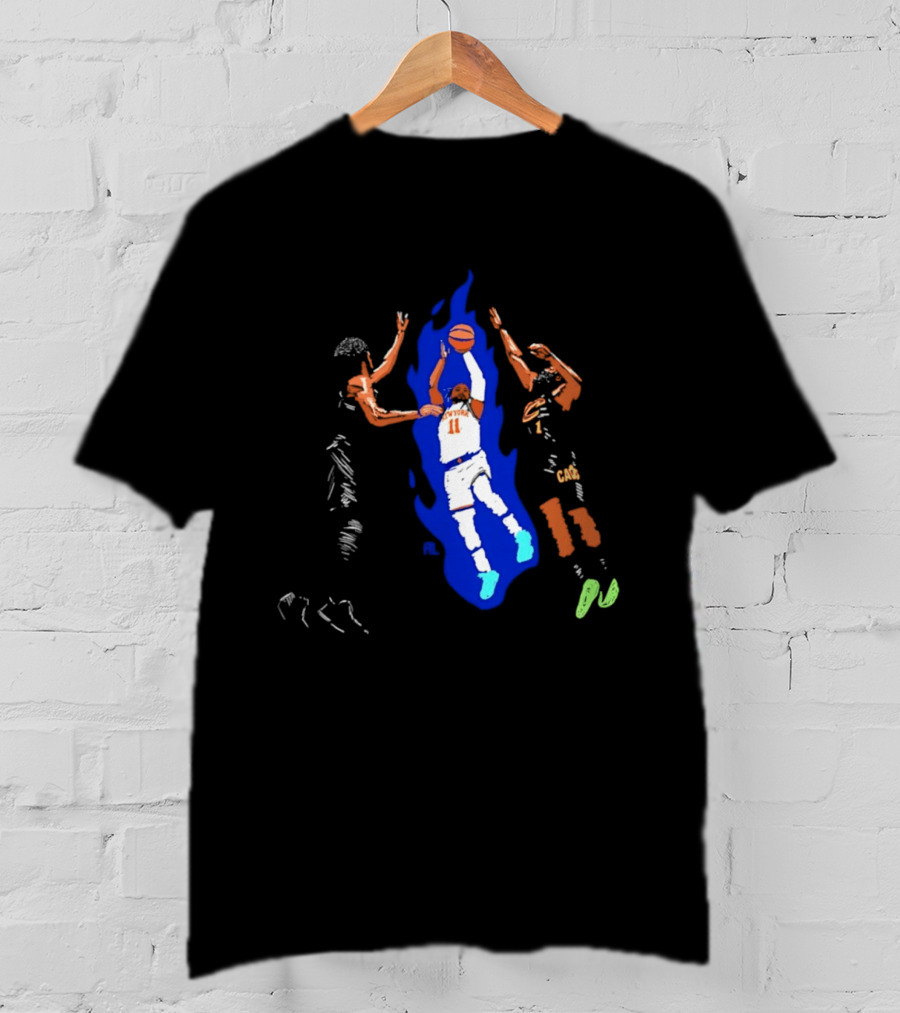 New York 11 Basketball Player Blue Flames Action Scene T-Shirt