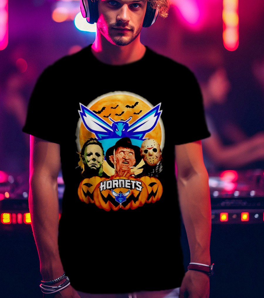 Halloween Horror Characters Freddy Jason Michael Myers Charlotte Hornets T-Shirt