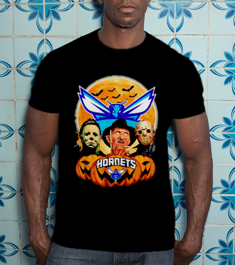 Halloween Horror Characters Freddy Jason Michael Myers Charlotte Hornets T-Shirt