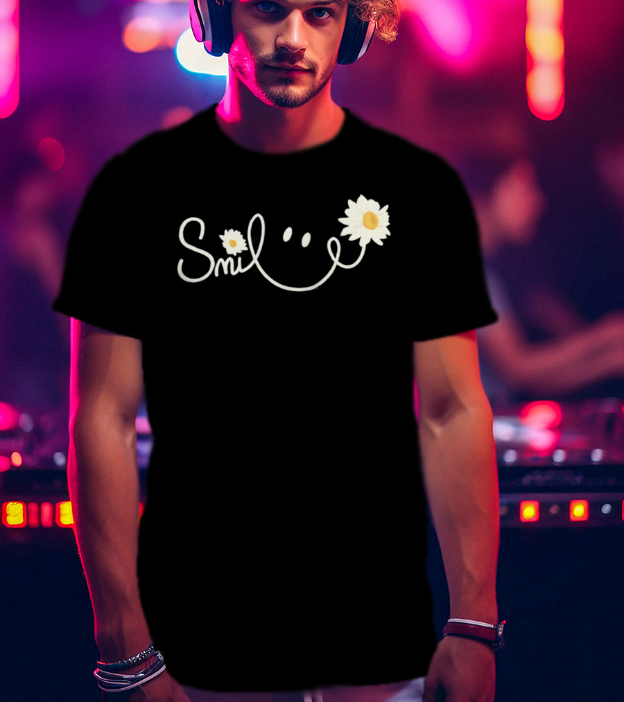 Smile Daisy Flower Icon With Happy Face T-Shirt