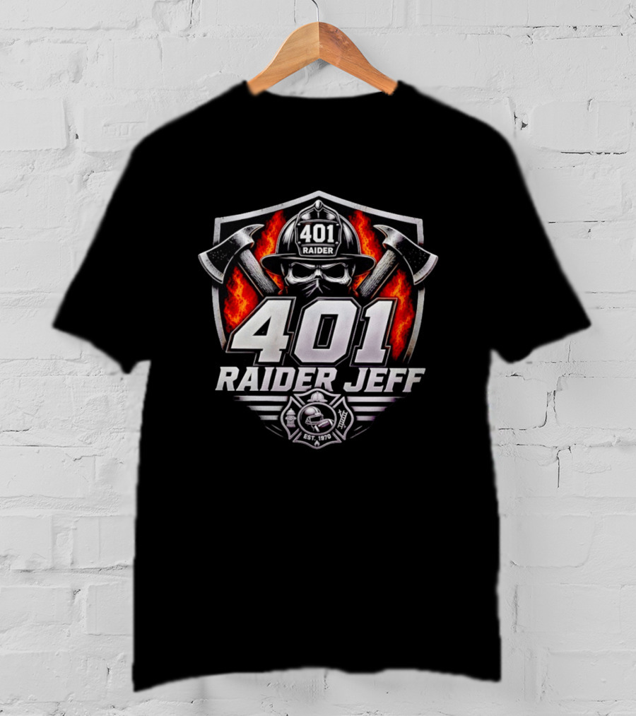 Las Vegas Raiders 401 Raider Jeff Skull Firefighter Helmet Logo Est. 1970 T-Shirt